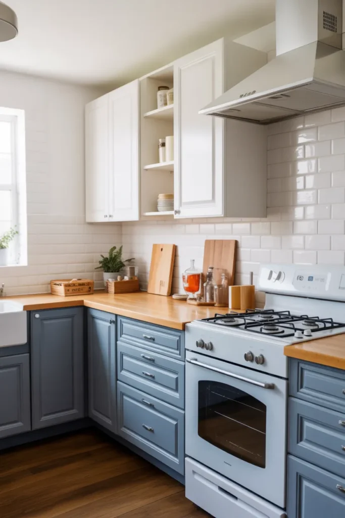 White and Denim Blue Cabinets for Casual Cool