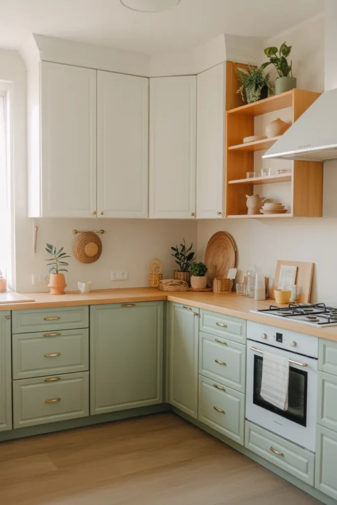 White and Sage Green Cabinets for a Fresh Look