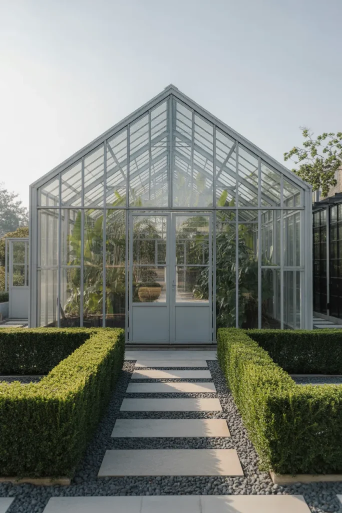   Modern Glass Greenhouse with Minimalist Charm