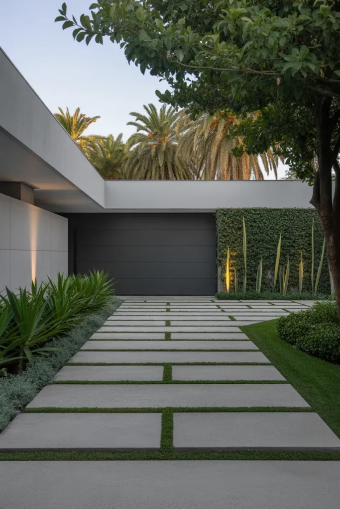 Modern Paver Driveway with Garden Borders