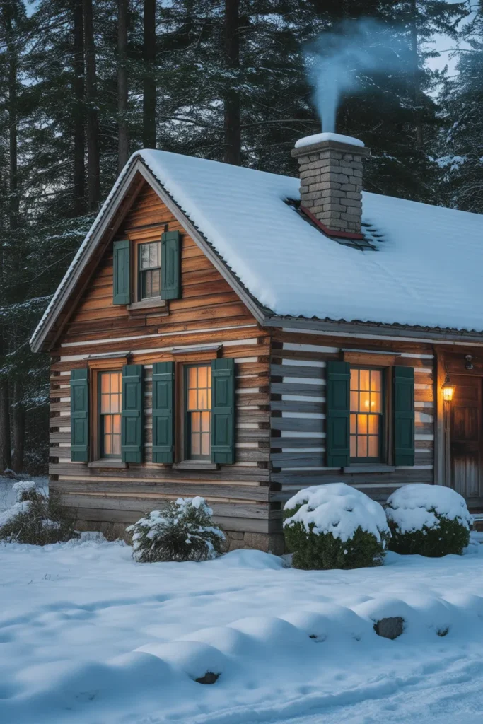  Vintage Cabin with Green Shutters