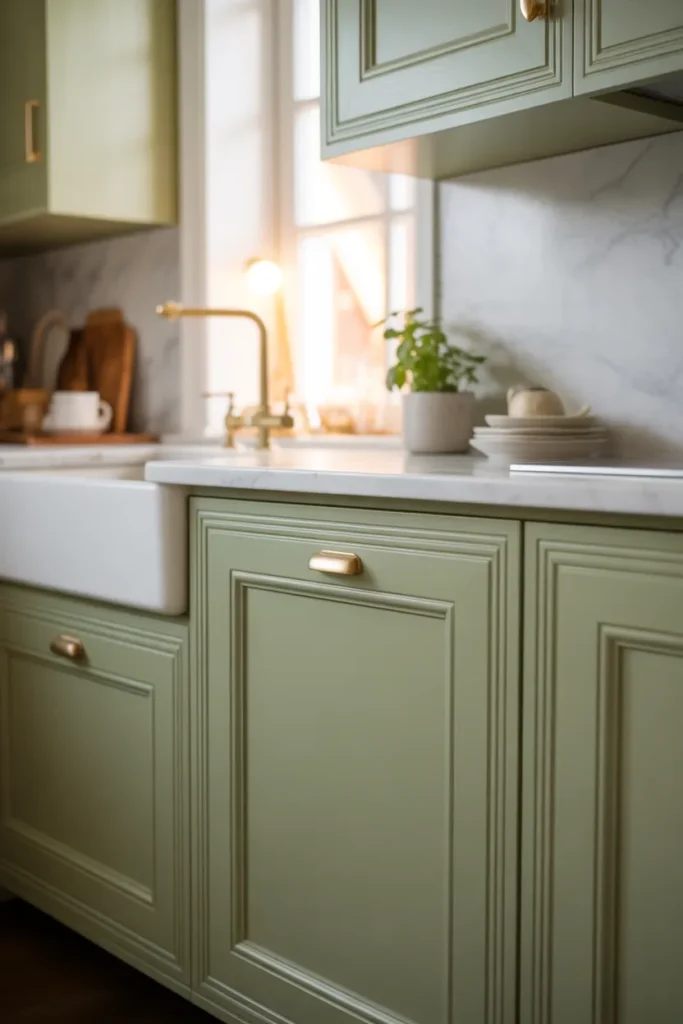   Celadon Green Cabinets for Soft Elegance