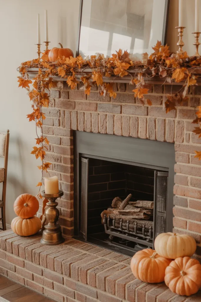   Classic Autumn Mantel with Orange and Bronze Hues