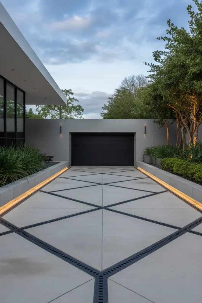 Concrete Driveway with Geometric Lines