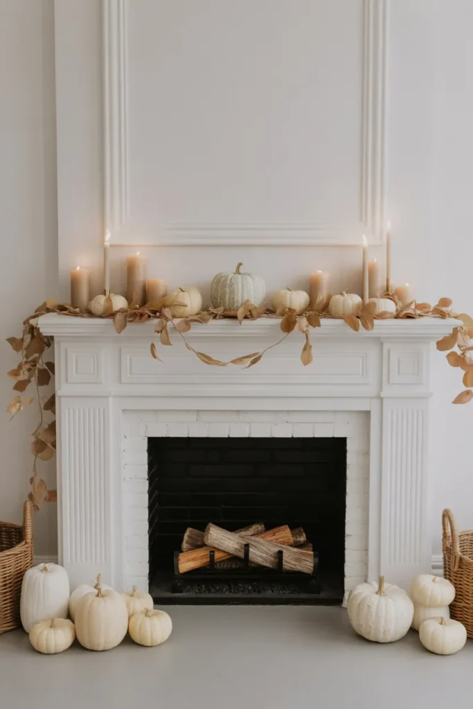  White Fireplace with Subtle Fall Accents