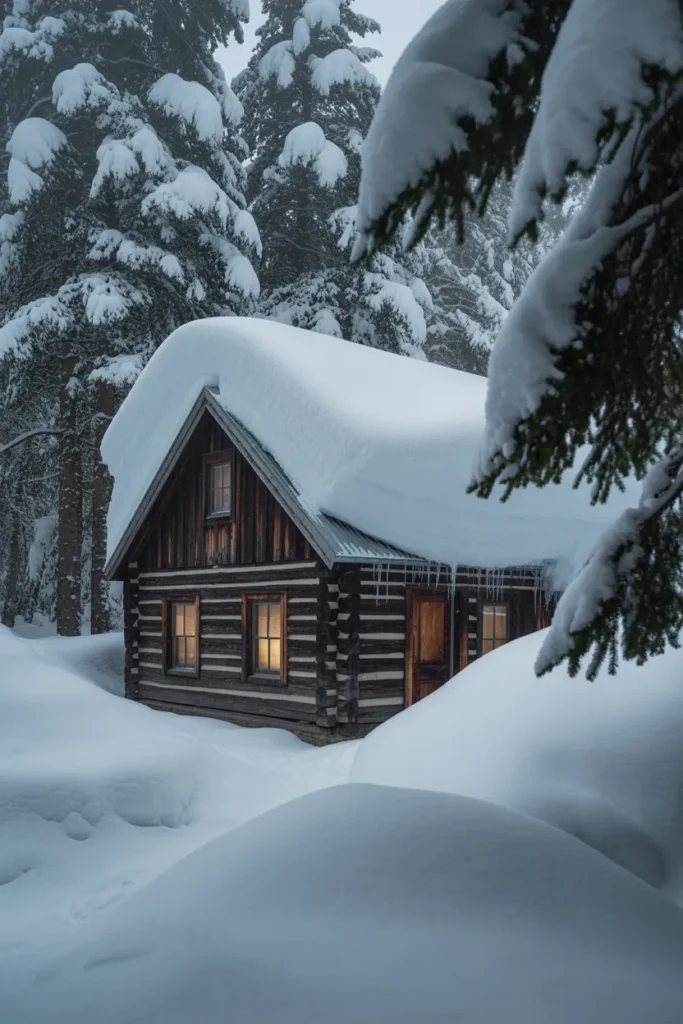  Cabin Surrounded by Heavy Snowfall