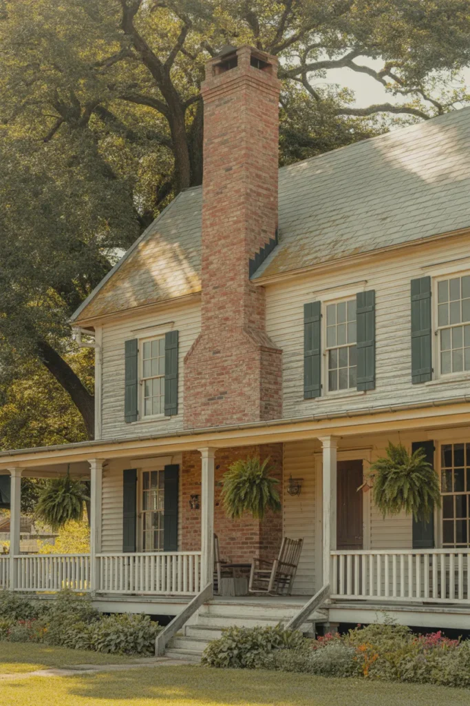  Farmhouse Exterior with a Brick Chimney