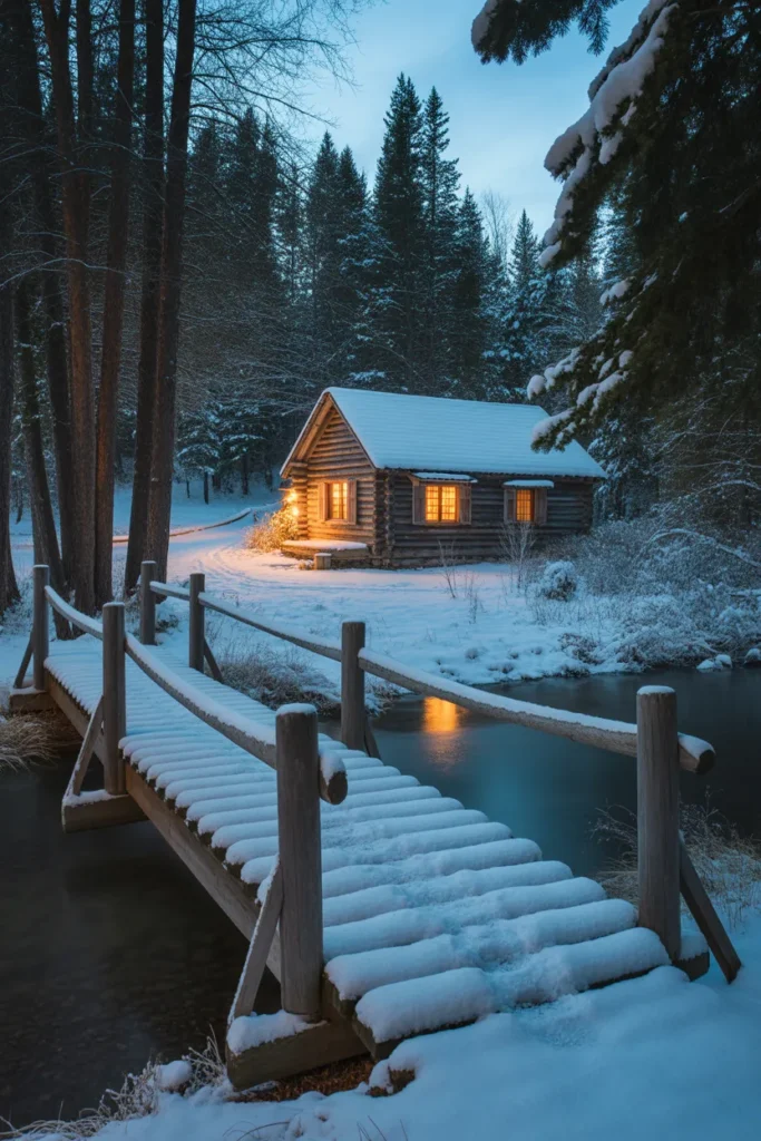  Cabin with Wooden Bridge Entrance