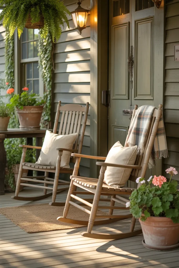  Farmhouse Exterior with Front Porch Rocking Chairs