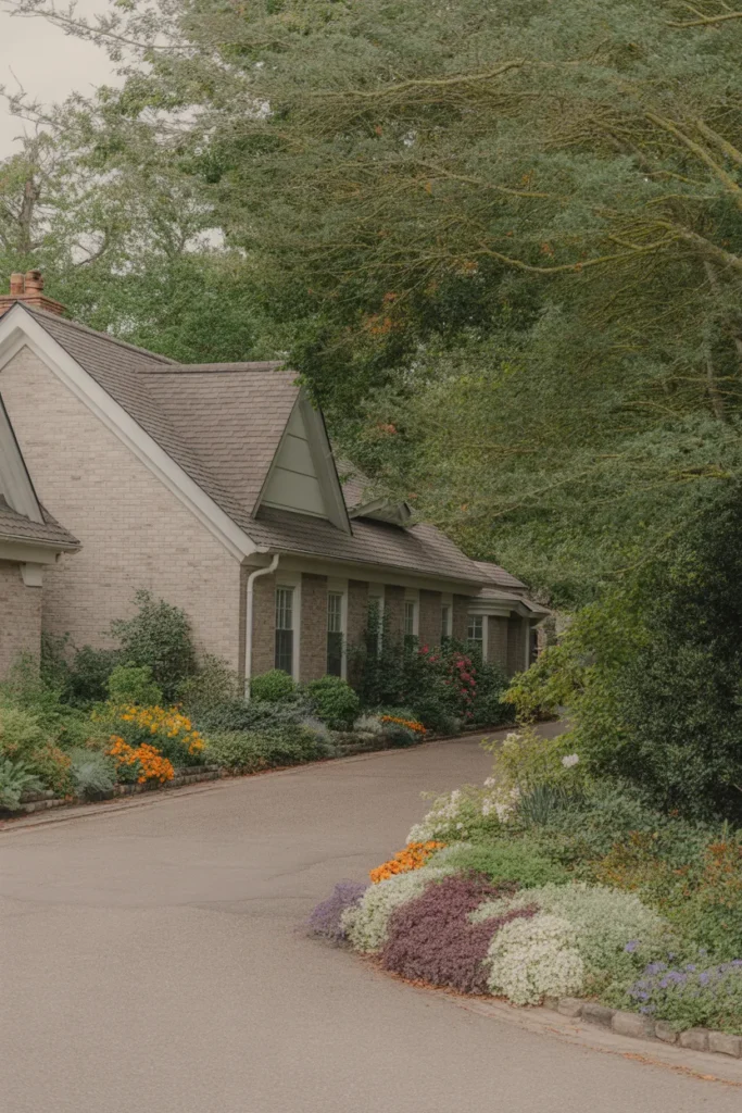 Driveway Framed with Flower Beds