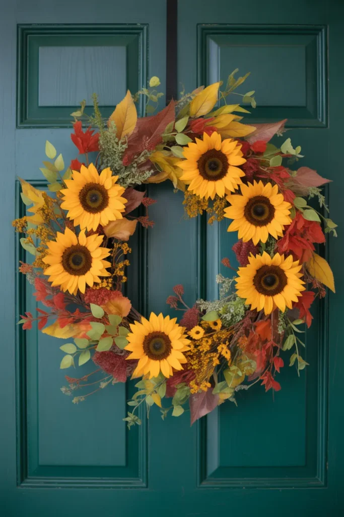  Golden Sunflower and Leaf Wreath