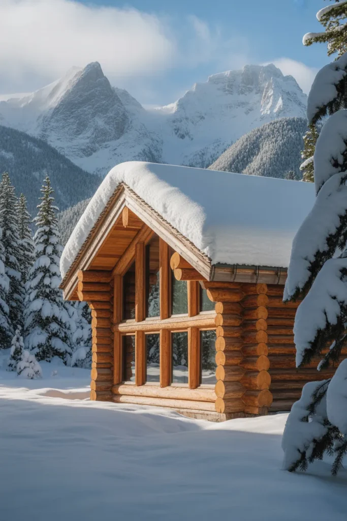  Large Log Cabin with Mountain Backdrop