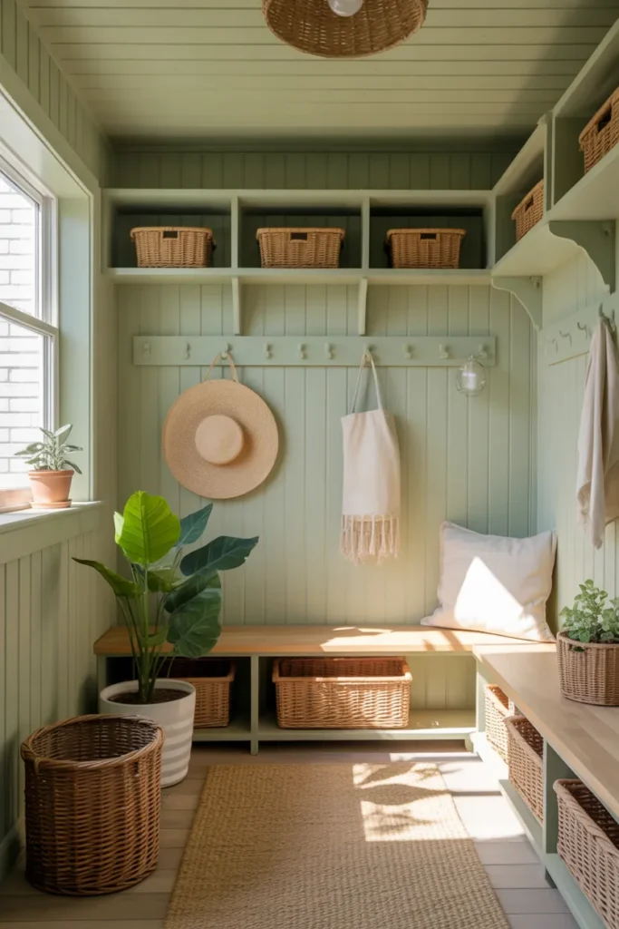 Nature-Inspired Green Mudroom