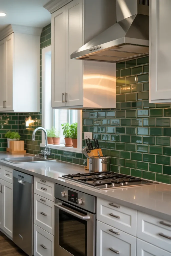   Green Subway Tile Accent Wall
