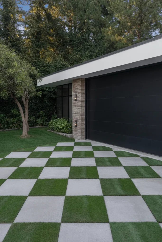Driveway with Checkerboard Pattern