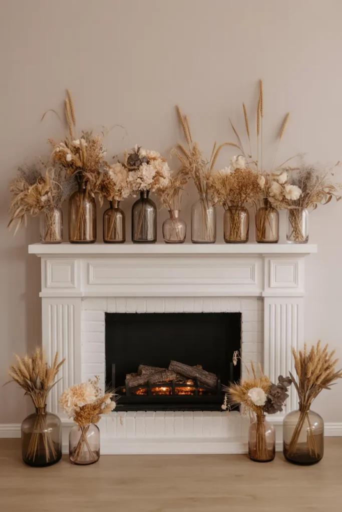  Nature-Inspired Fireplace with Dried Florals