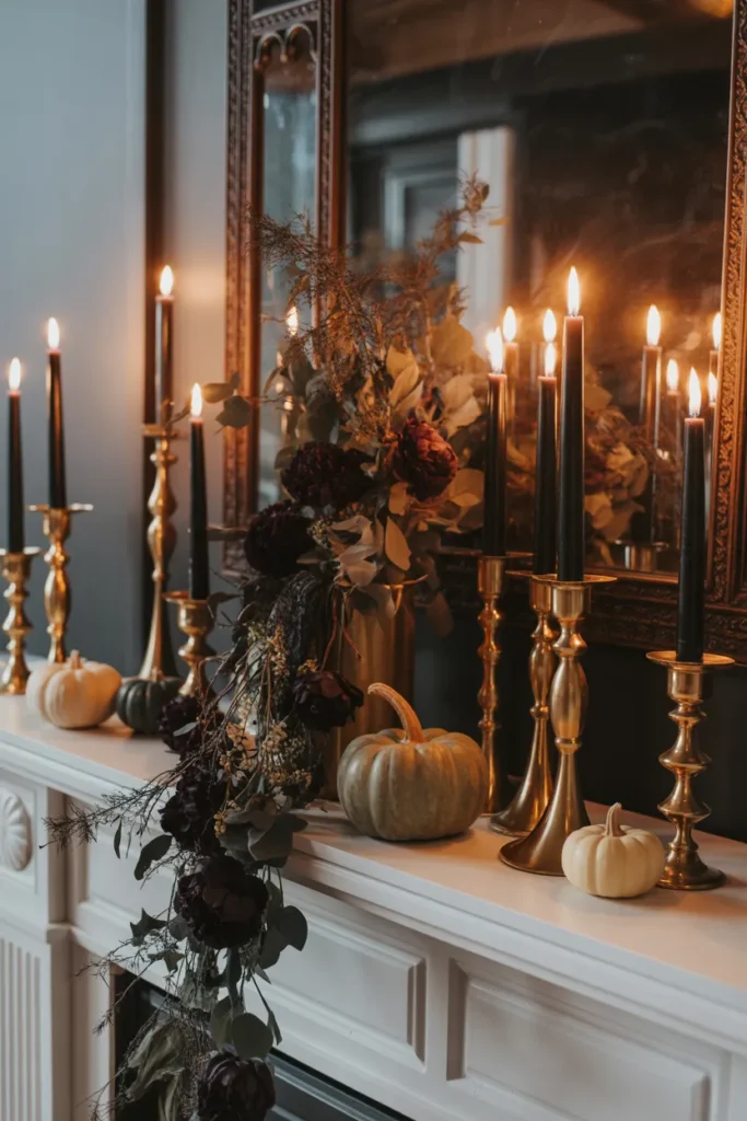  Spooky Chic Mantel with Moody Florals