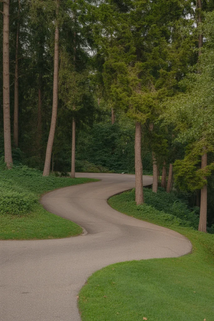 Curved Driveway Through Lush Landscaping