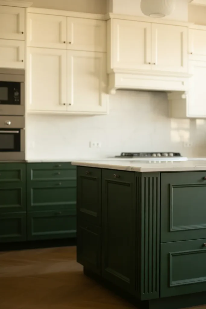  Dark Green Cabinets with Light Accents