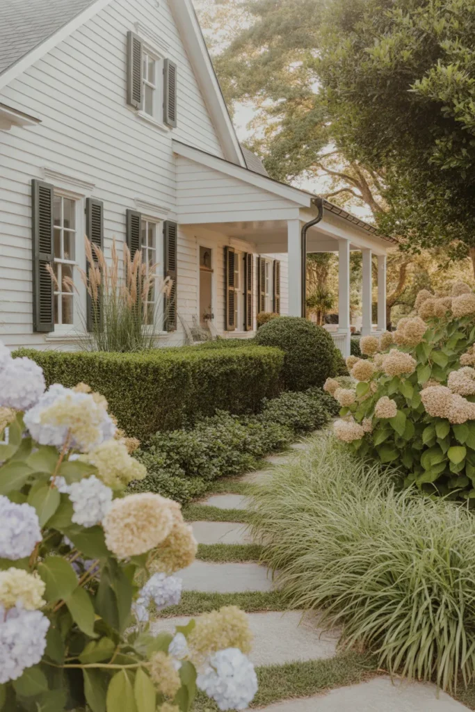   Farmhouse Exterior with Neutral Landscaping