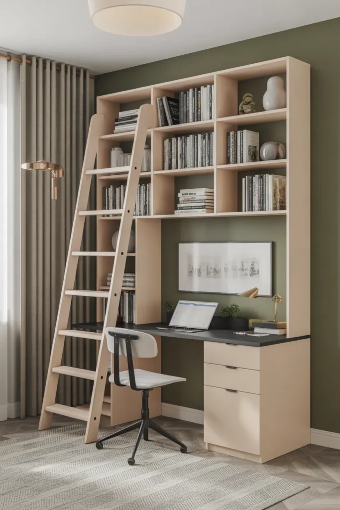   Library Ladder with Integrated Desk
