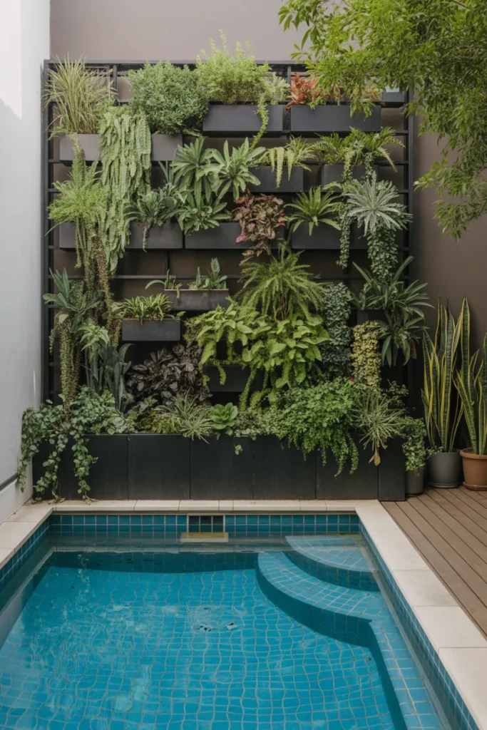  Small Backyard Pool with Green Wall