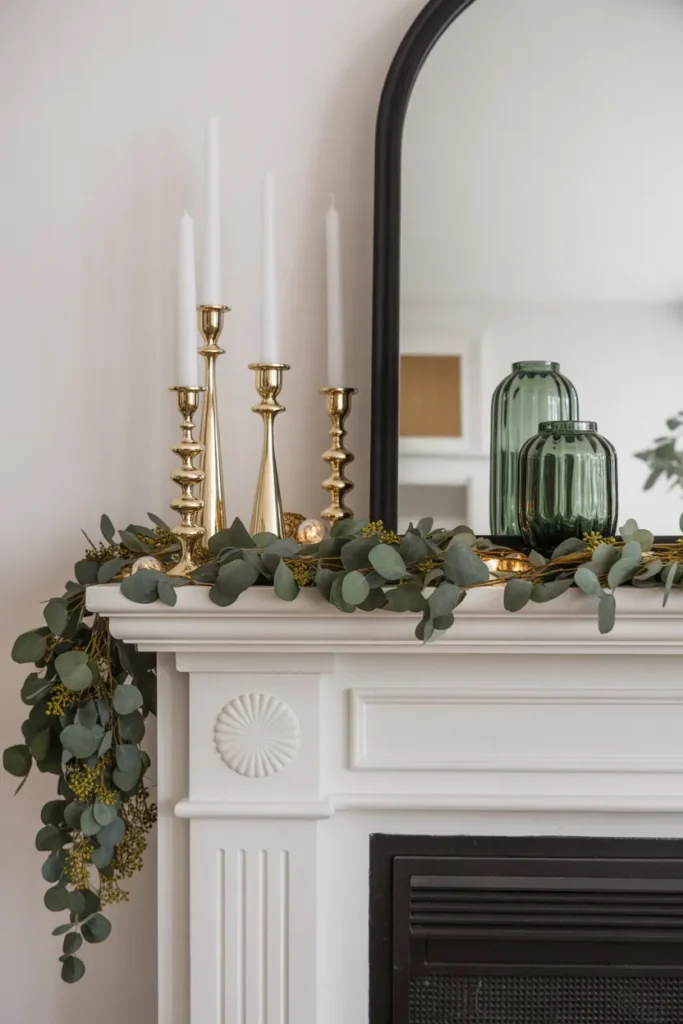  Elegant Mantel with Gold and Green Accents