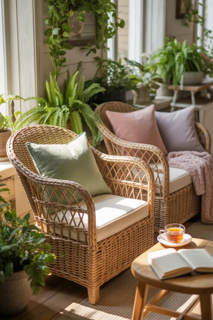   Woven Rattan Chairs with Cushions