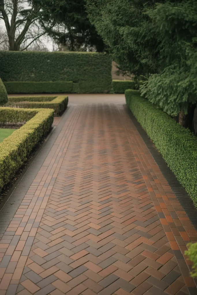 Brick Driveway with Herringbone Pattern