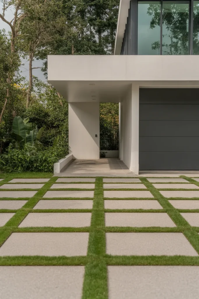 Grass and Paver Driveway