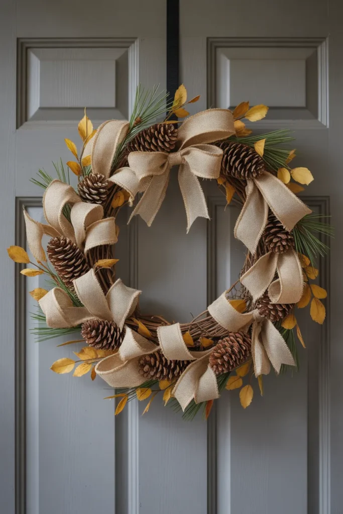 Burlap and Pinecone Wreath