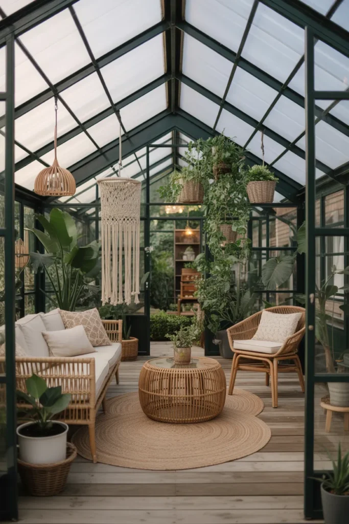  Boho Greenhouse with Rattan Accents