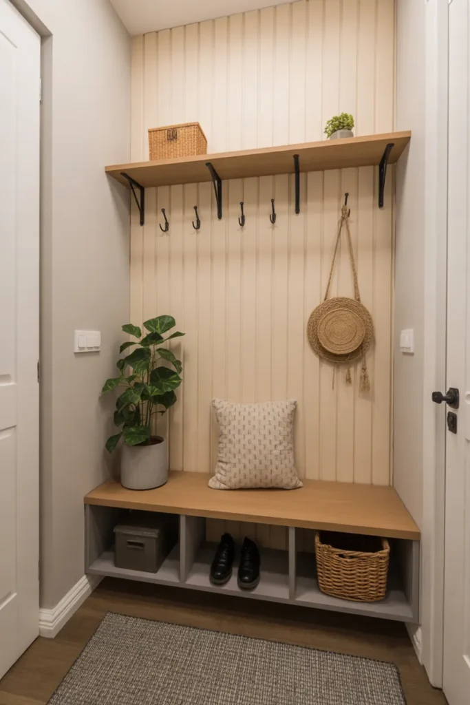 Compact Corner Mudroom Nook