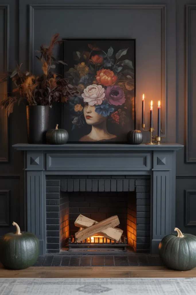  Moody Fall Fireplace with Dark Tones