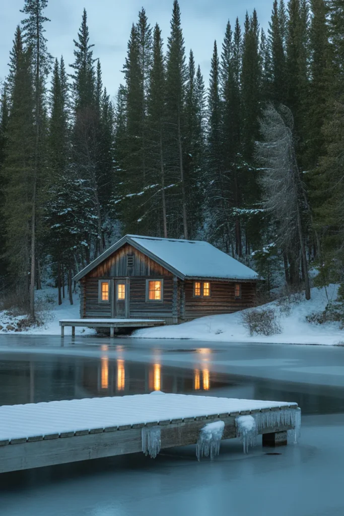  Lakefront Cabin with Snow-Dusted Dock