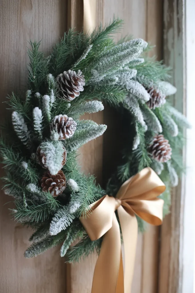  Frosted Pinecone & Ribbon Wreath