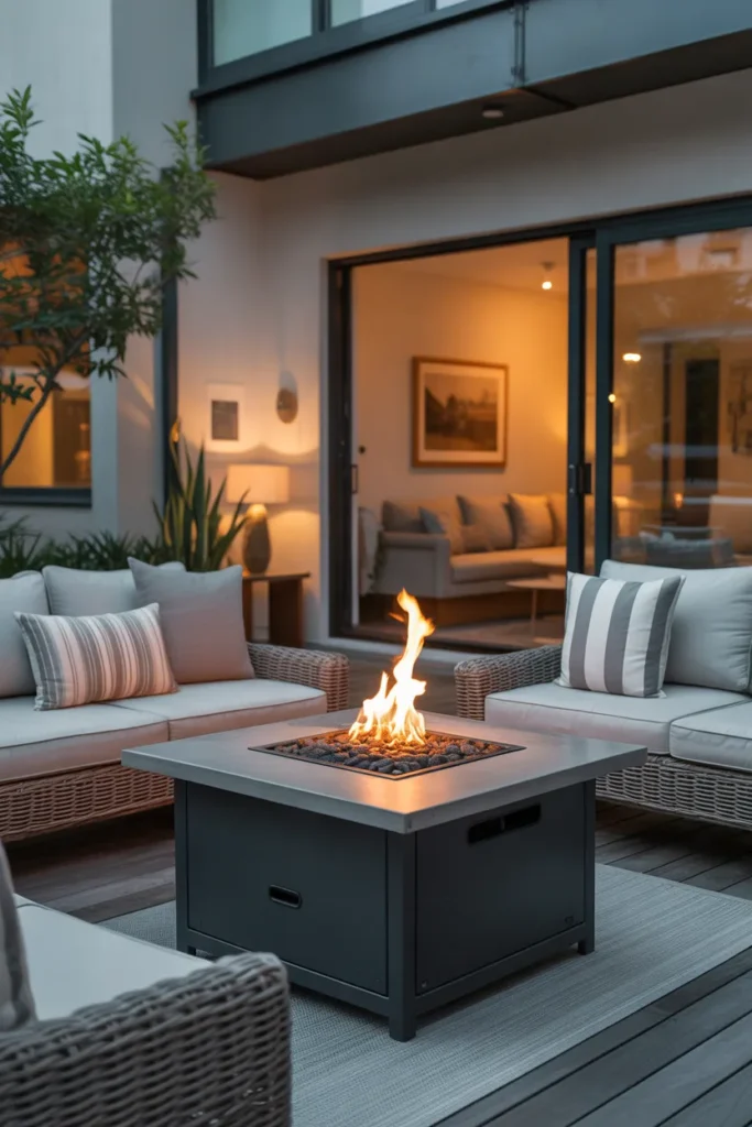   Apartment Patio with Fire Pit Table