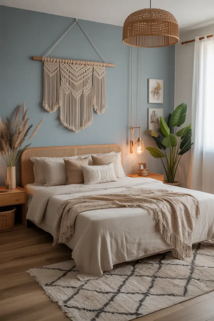  Blue and Beige Boho Chic Bedroom