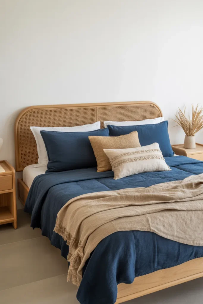  Navy Bedroom with Natural Textures