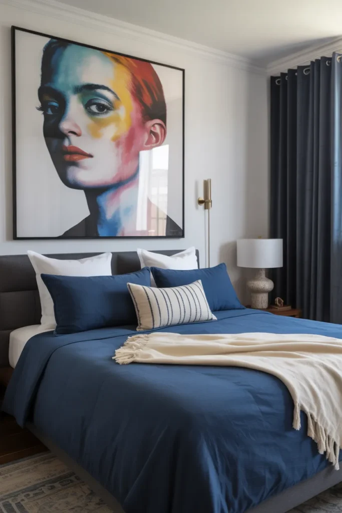  Navy Bedroom with Statement Artwork
