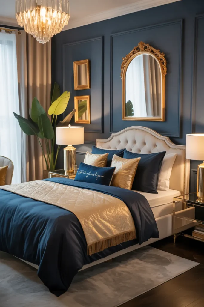  Navy and Gold Luxe Bedroom