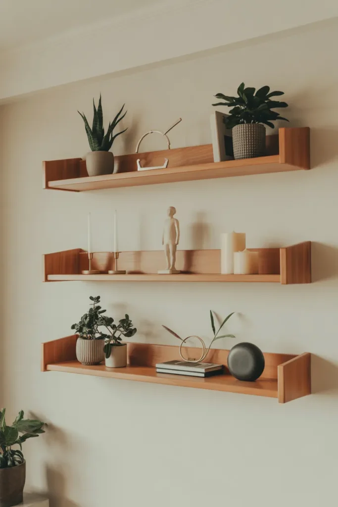  Wooden Floating Shelves with Décor Accents