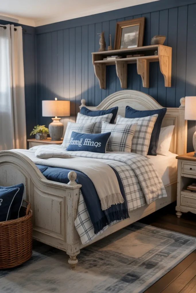   Rustic Navy Farmhouse Bedroom