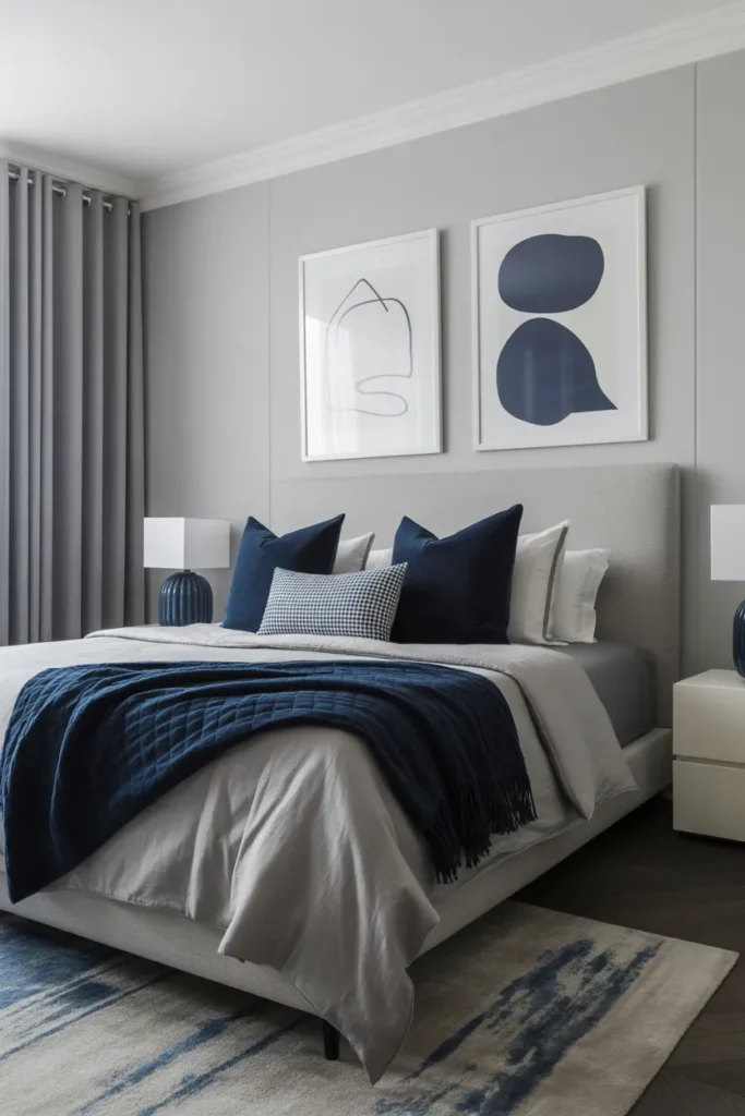   Navy and Gray Modern Bedroom