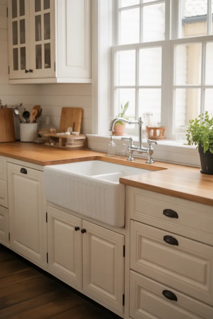  Classic White Apron-Front Sink with Shaker Cabinets