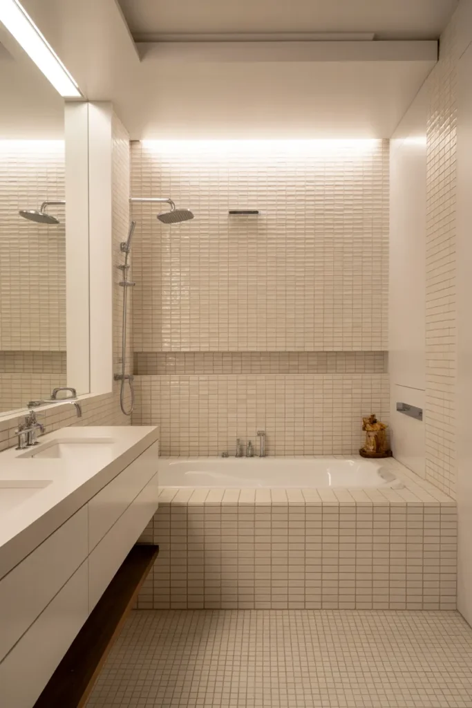  Modern White Bathroom with Built-In Tub