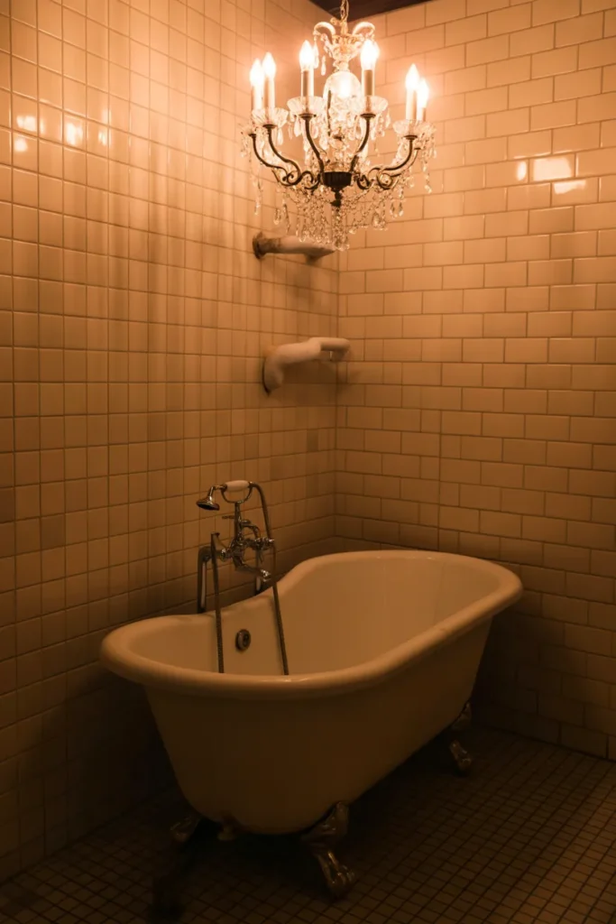  Clawfoot Tub with Chandelier Lighting