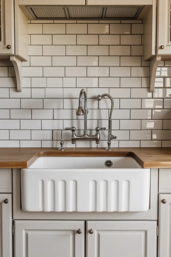   Farmhouse Sink with Subway Tile Backsplash