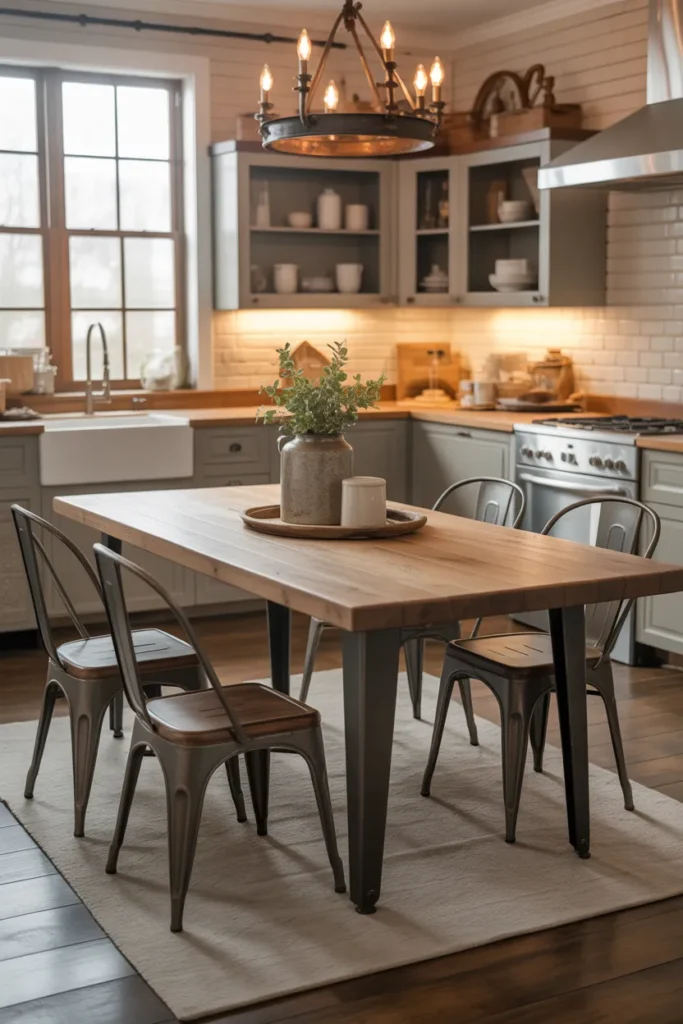 Farmhouse Kitchen Table with Metal Accents