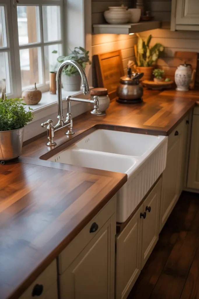  Farmhouse Sink Paired with Butcher Block Countertops